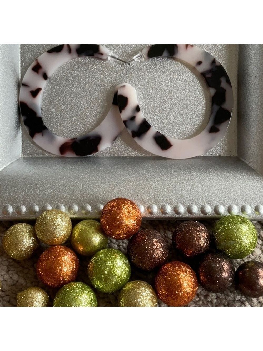Brown White Tortious Hoop Earrings